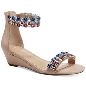 294) Thalia Sodi Womens Teagan Faux Leather Ankle Strap Wedge Sandals size 10